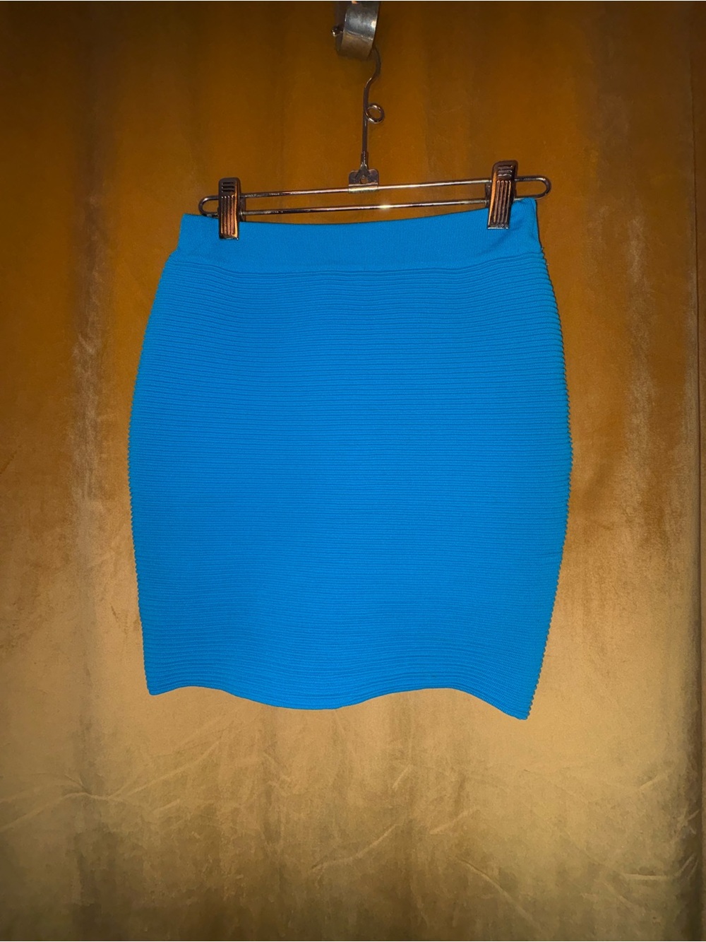 Fitted Bright Turquoise Ribbed Mini Skirt